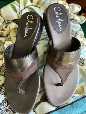 Cole Haan Brown Metallic and Dark Brown Thong Sandals